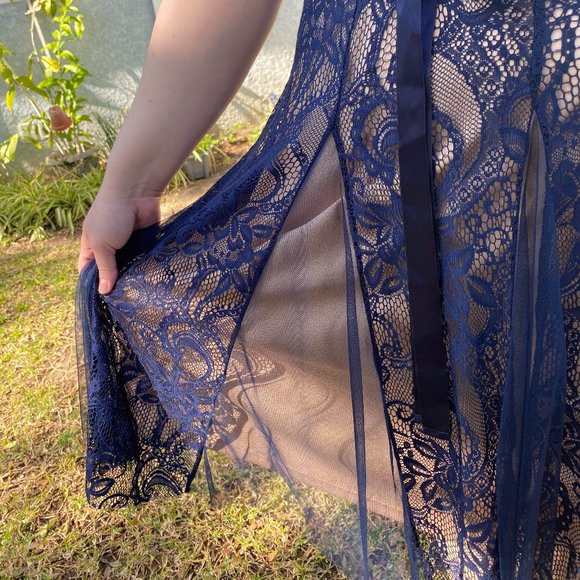 NWOT Beautiful Blue Lace Midi Dress - Picture 7 of 9